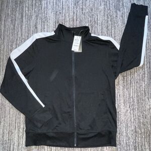 Ideology Women's Track‎ Zip Jacket Size Large Black White Stripped Sleeve New